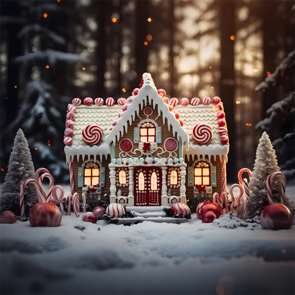 Toile de fond de Maison en Bonbons avec Arbres de Noël RR7-838