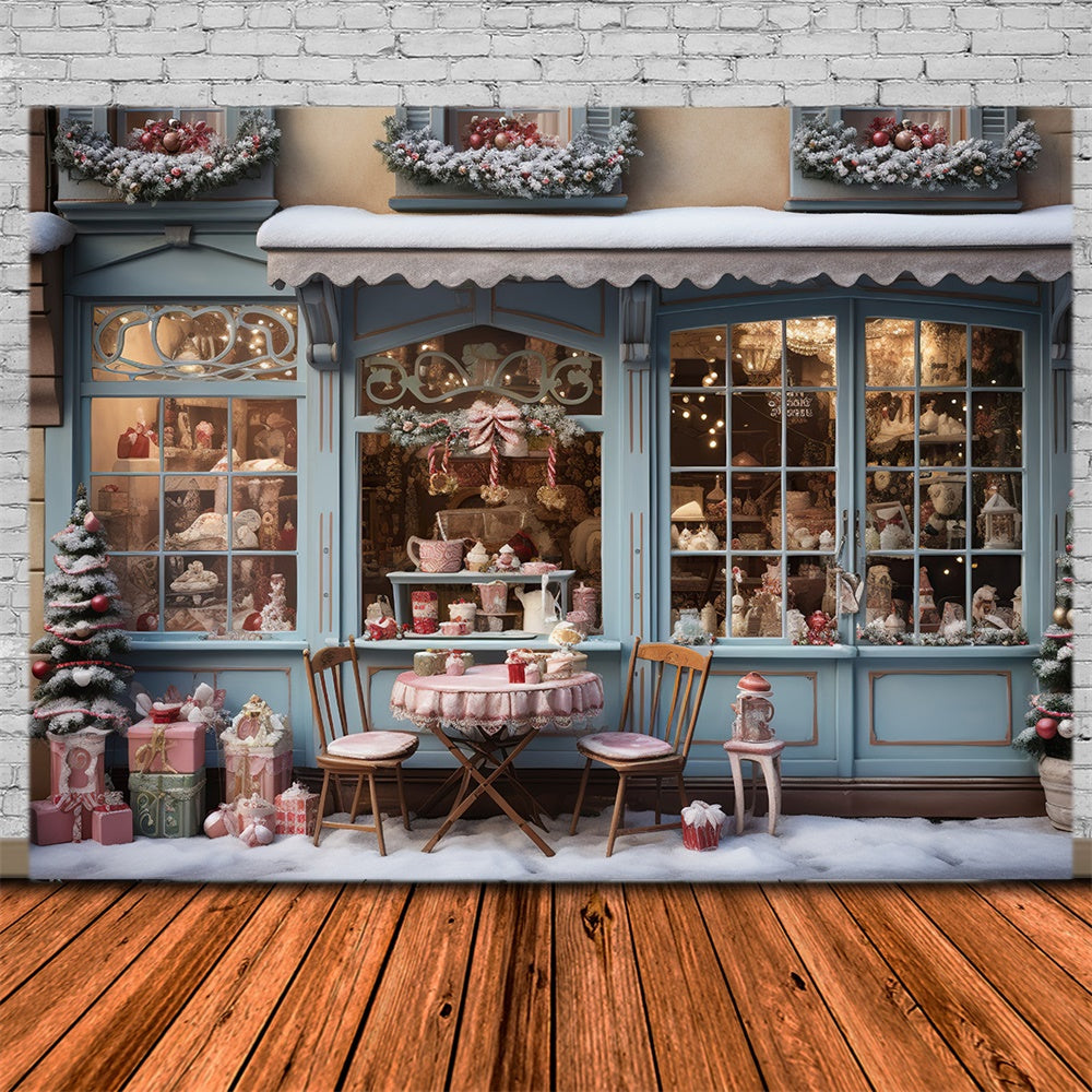 Toile de fond de Magasin de Cadeaux avec Neige de Noël RR7-839