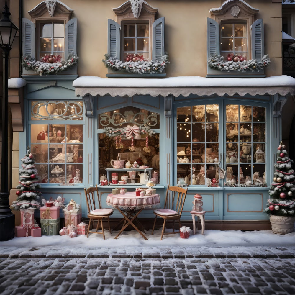 Toile de fond de Magasin de Cadeaux avec Neige de Noël RR7-839