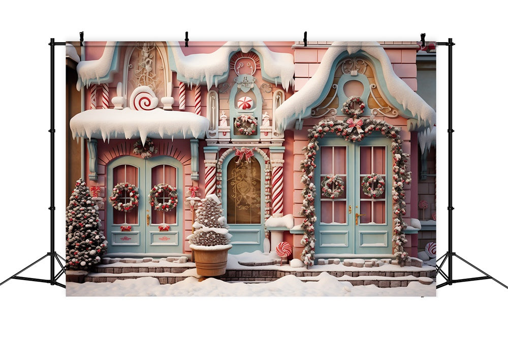 Toile de fond de Maisons en Bonbons avec Arbres de Noël RR7-840