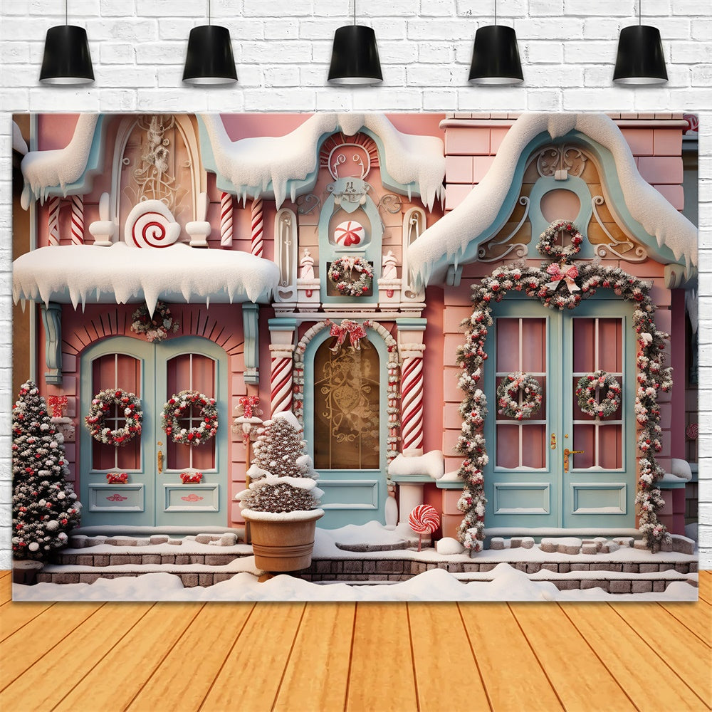 Toile de fond de Maisons en Bonbons avec Arbres de Noël RR7-840