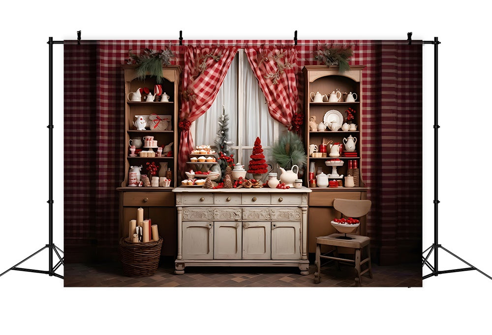 Toile de fond d'Étagère de Cuisine avec Décorations de Noël RR7-841