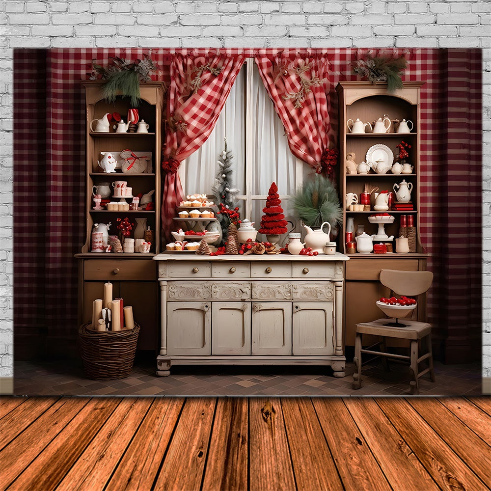 Toile de fond d'Étagère de Cuisine avec Décorations de Noël RR7-841
