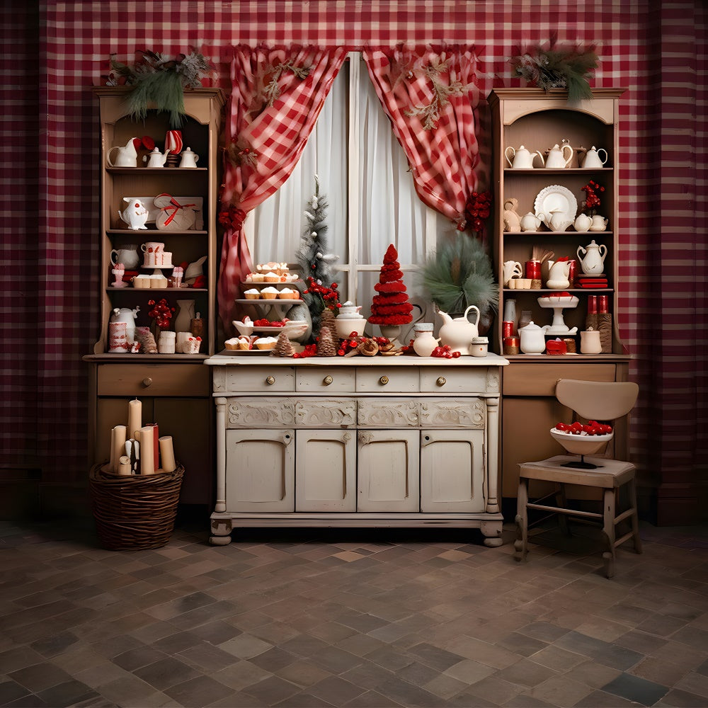 Toile de fond d'Étagère de Cuisine avec Décorations de Noël RR7-841