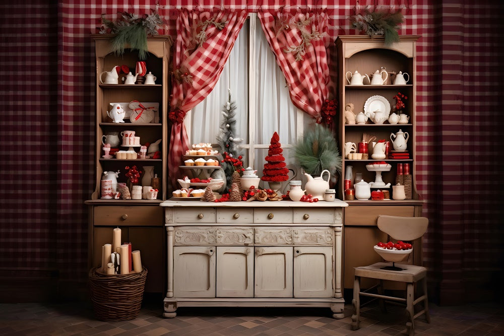 Toile de fond d'Étagère de Cuisine avec Décorations de Noël RR7-841