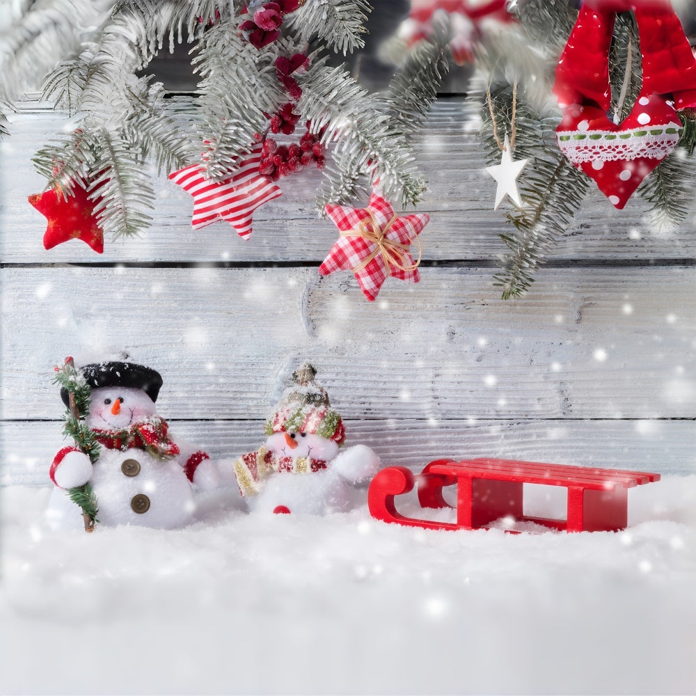 Toile de fond de Mur en Bois avec Décorations de Noël RR7-842