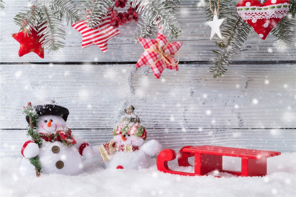 Toile de fond de Mur en Bois avec Décorations de Noël RR7-842