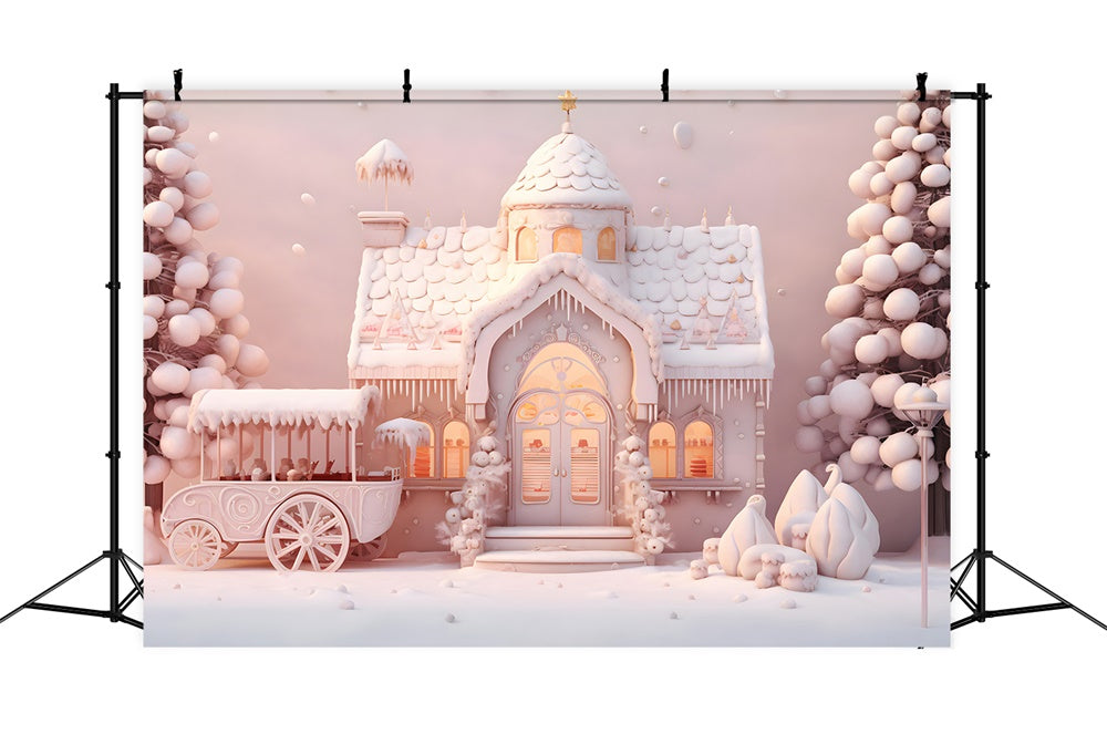 Toile de fond de Maison en Bonbons avec Arbre de Noël Rose RR7-846