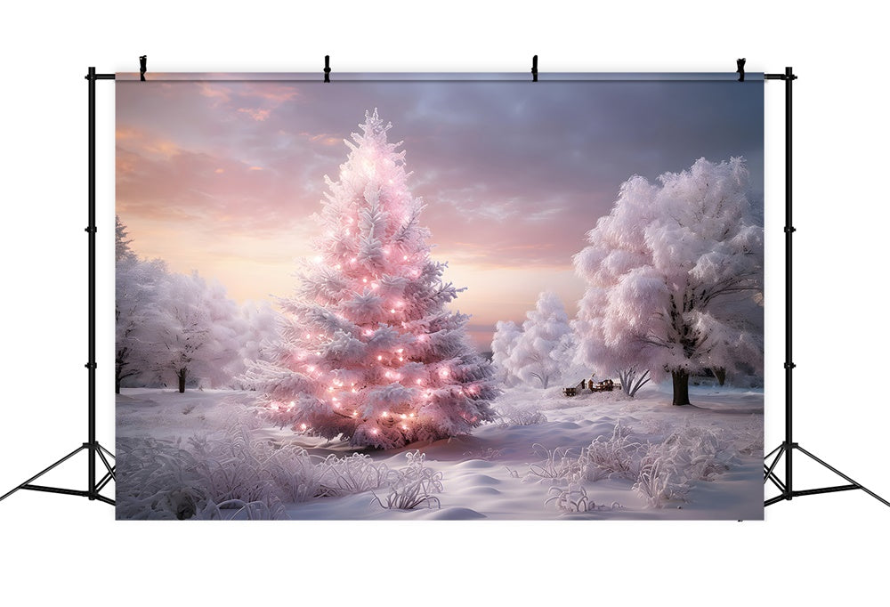 Toile de fond de Merveille de Neige avec Arbres de Noël Roses RR7-850