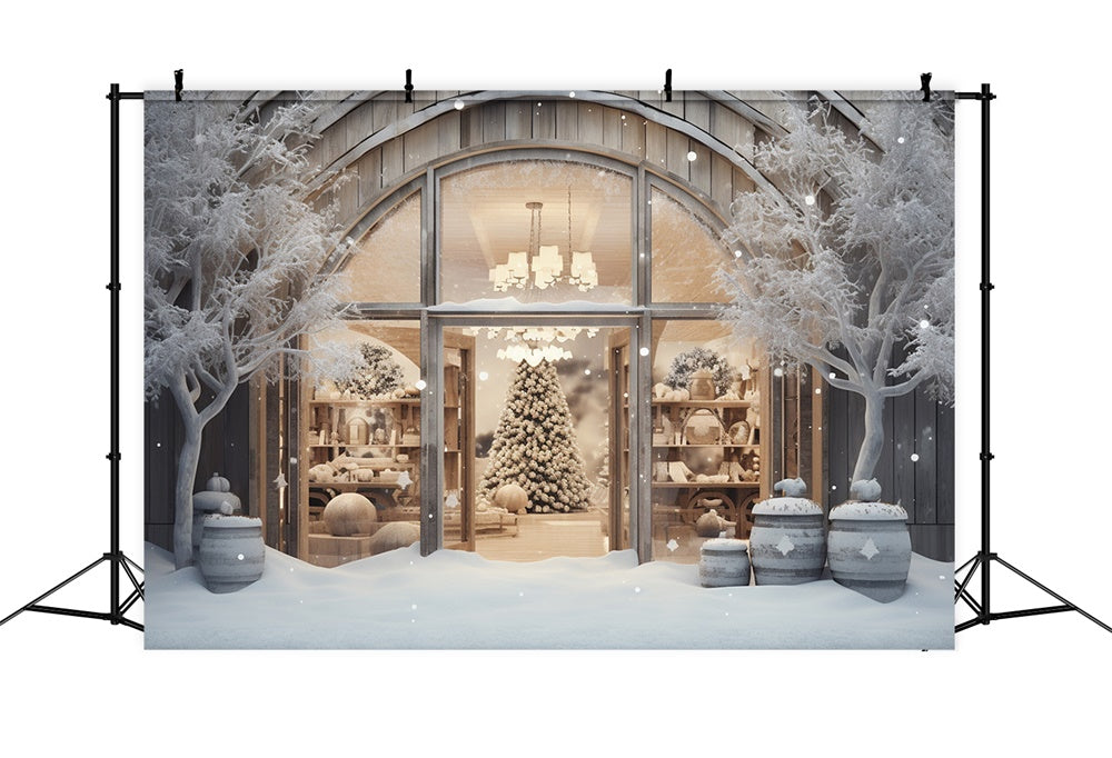 Toile de fond de Magasin avec Scène de Fenêtre de Noël RR7-851