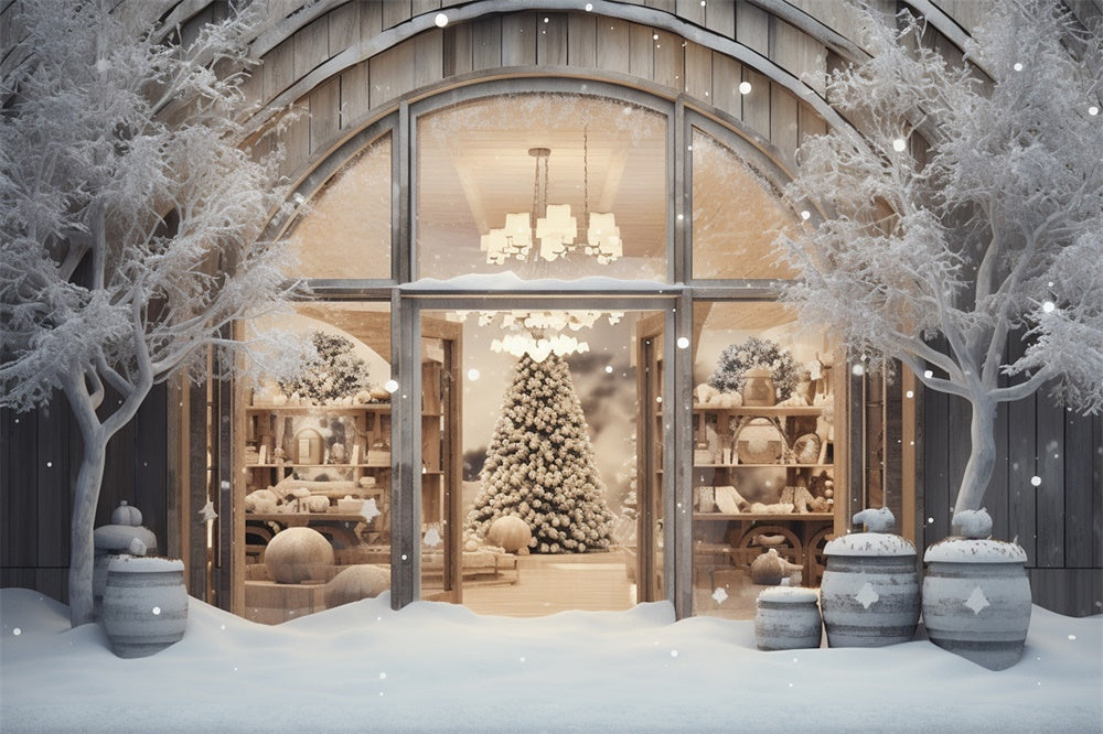 Toile de fond de Magasin avec Scène de Fenêtre de Noël RR7-851