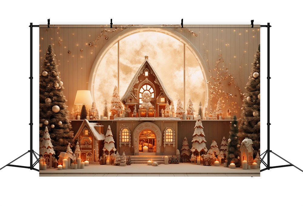 Toile de fond de Maisons en Pain d'Épice avec Arbres de Noël RR7-855
