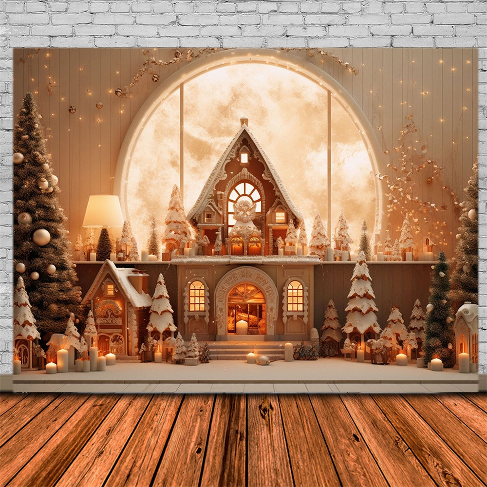 Toile de fond de Maisons en Pain d'Épice avec Arbres de Noël RR7-855