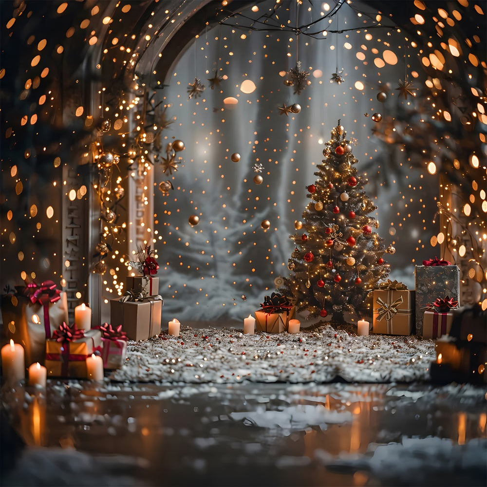 Toile de fond de Photographie de Bougies avec Arbre de Noël RR7-859