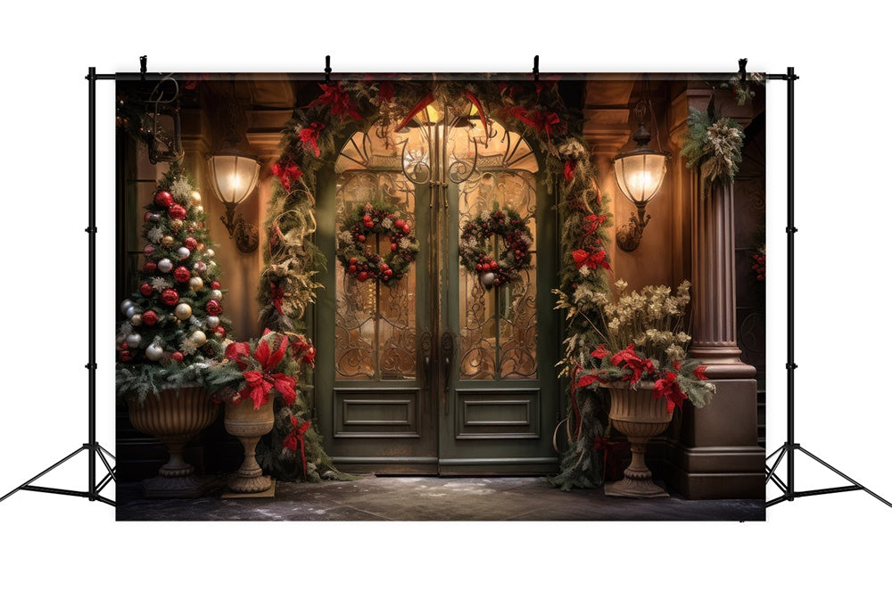Toile de fond de Porte avec Guirlande et Arbre de Noël RR7-863