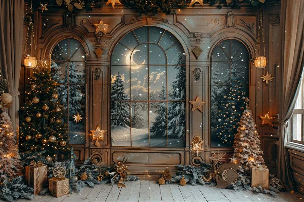 Toile de fond de Vue Forestière avec Porte de Noël RR7-864