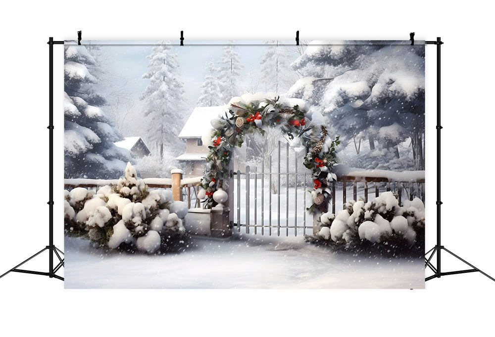 Toile de fond de Guirlande avec Forêt de Noël Neigeuse RR7-866