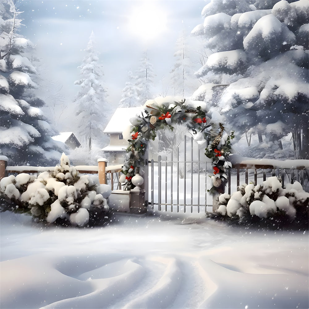 Toile de fond de Guirlande avec Forêt de Noël Neigeuse RR7-866