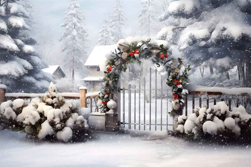 Toile de fond de Guirlande avec Forêt de Noël Neigeuse RR7-866