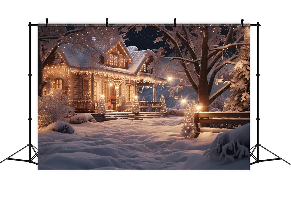 Toile de fond de Maison en Soirée Neigeuse de Noël RR7-867