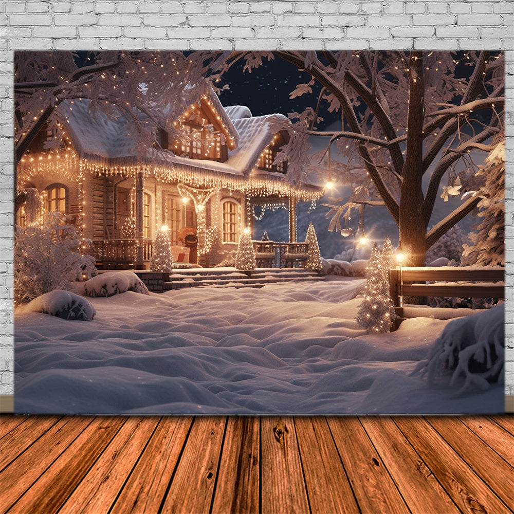 Toile de fond de Maison en Soirée Neigeuse de Noël RR7-867