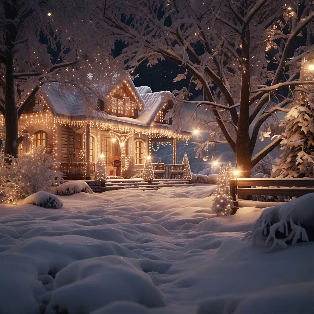 Toile de fond de Maison en Soirée Neigeuse de Noël RR7-867