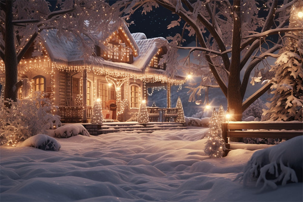 Toile de fond de Maison en Soirée Neigeuse de Noël RR7-867