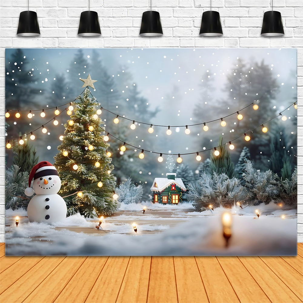 Toile de fond de Bonhomme de Neige avec Arbres de Noël RR7-869