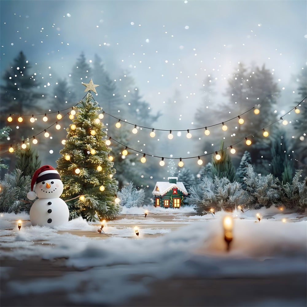 Toile de fond de Bonhomme de Neige avec Arbres de Noël RR7-869