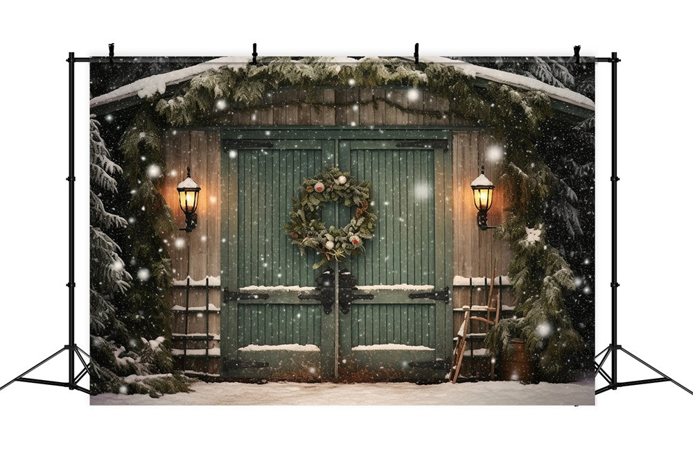 Toile de fond de Cabane avec Flocon de Neige et Arbre de Noël RR7-871