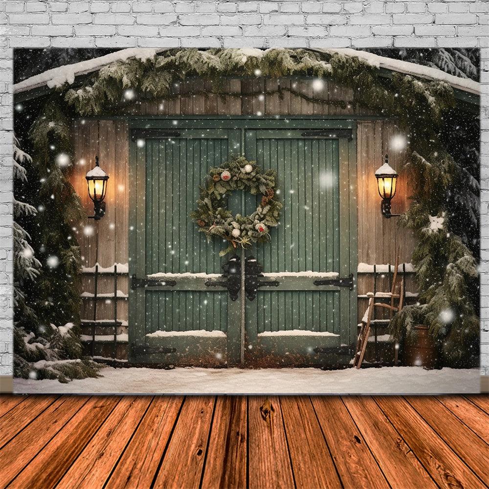Toile de fond de Cabane avec Flocon de Neige et Arbre de Noël RR7-871