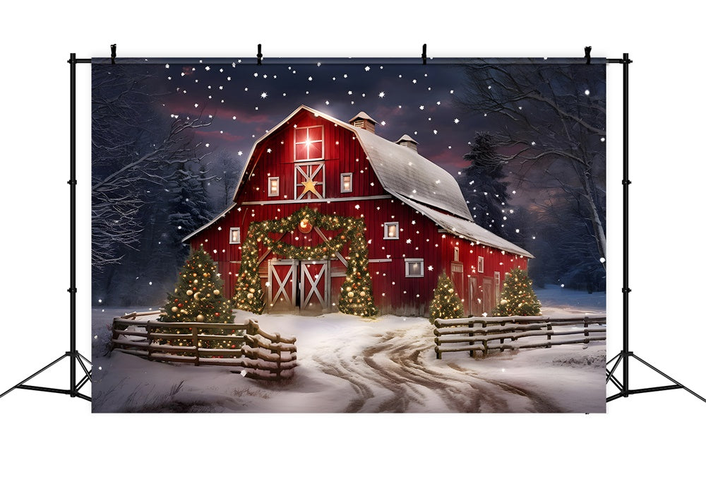 Toile de fond de Maison avec Arbre de Noël et Étoiles Brillantes RR7-874