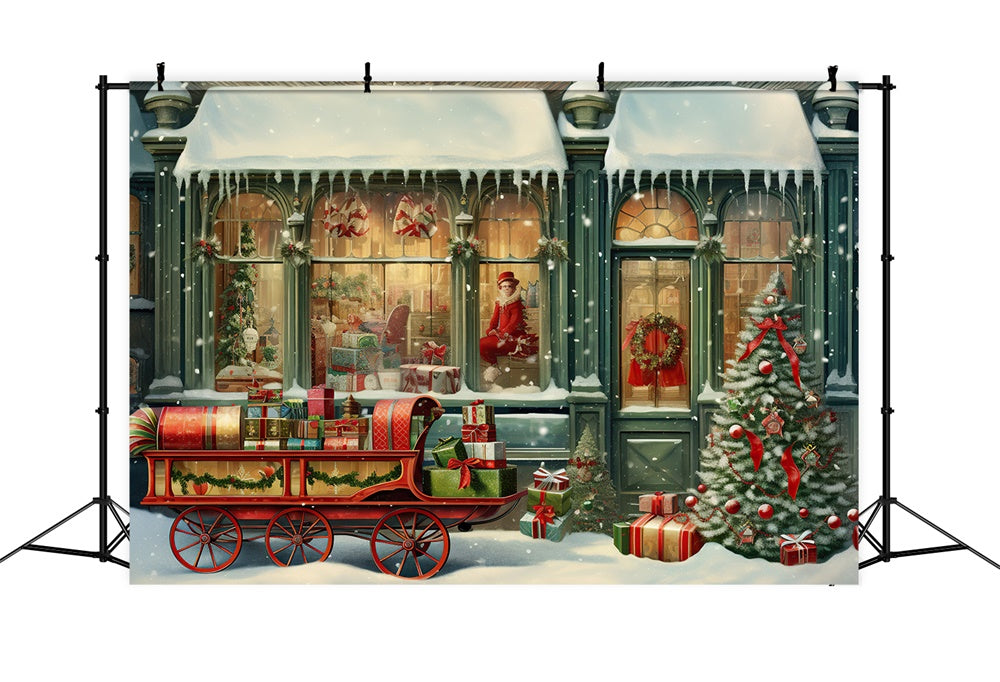 Toile de fond de Magasin avec Traîneau et Père Noël RR7-877