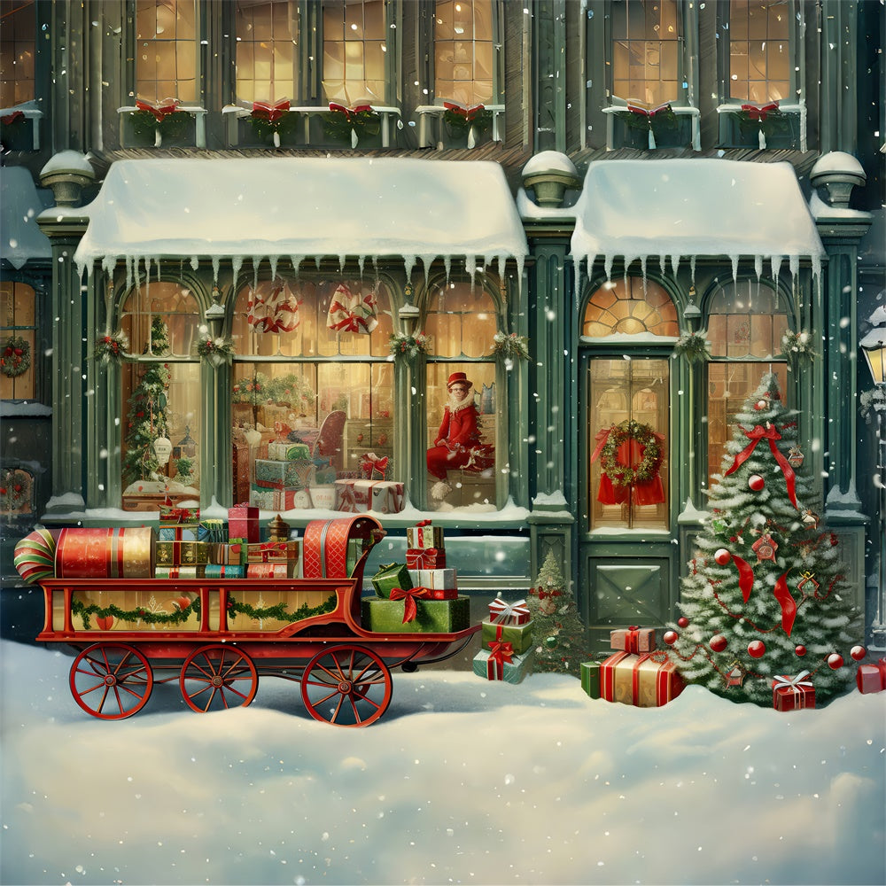 Toile de fond de Magasin avec Traîneau et Père Noël RR7-877