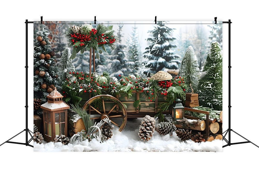 Toile de fond Sapins de Noël Pommes de Pin Hiver Neige RR8-1