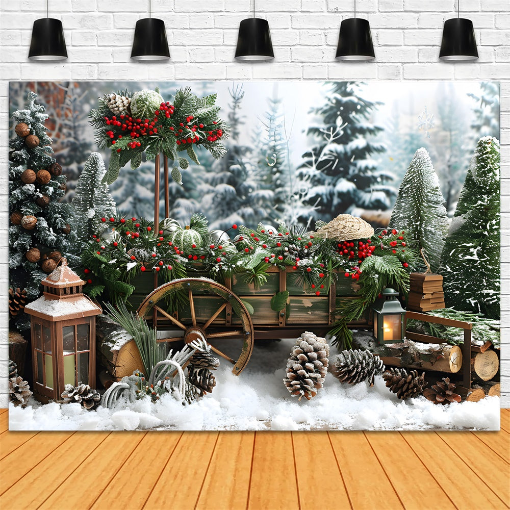 Toile de fond Sapins de Noël Pommes de Pin Hiver Neige RR8-1