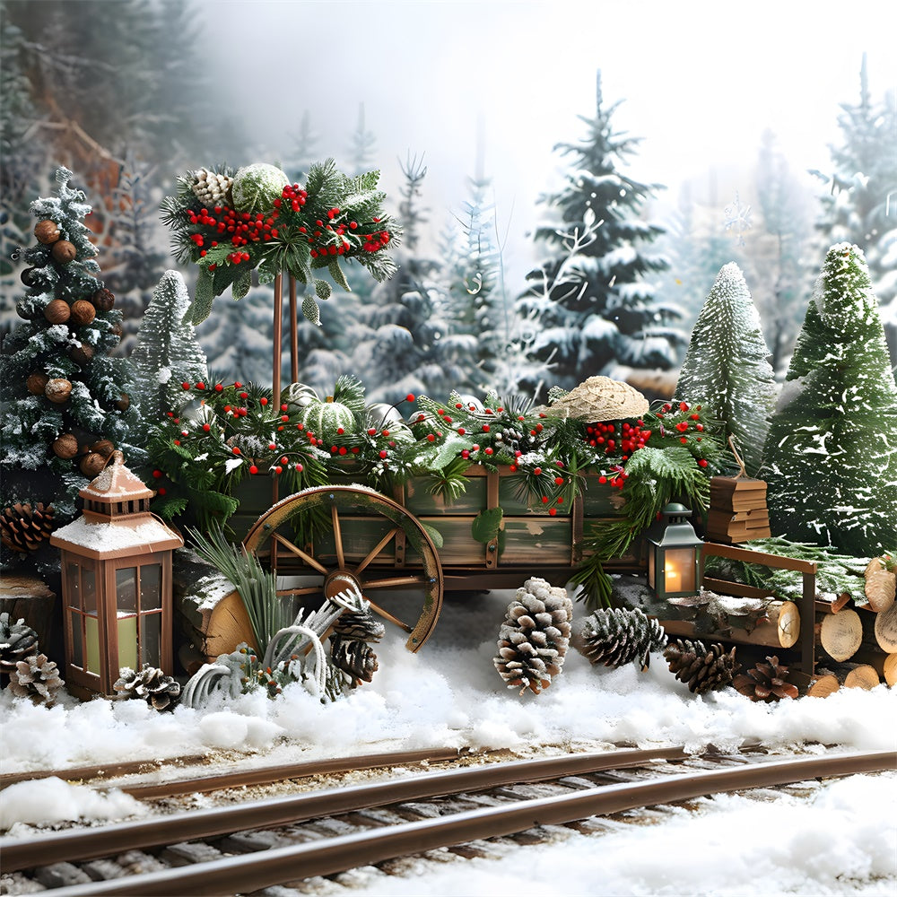 Toile de fond Sapins de Noël Pommes de Pin Hiver Neige RR8-1