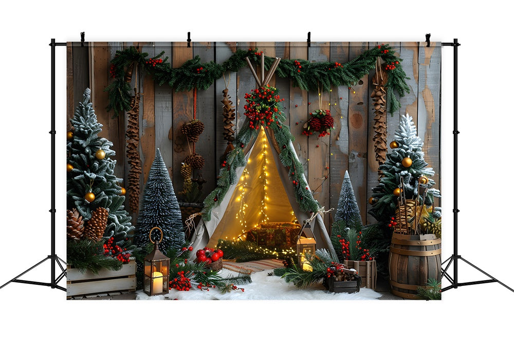 Toile de fond Sapins Décorés Petite Tente de Noël RR8-10
