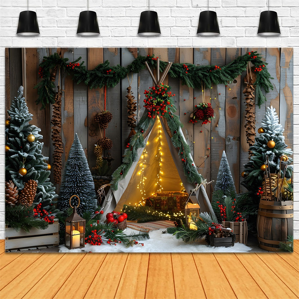 Toile de fond Sapins Décorés Petite Tente de Noël RR8-10