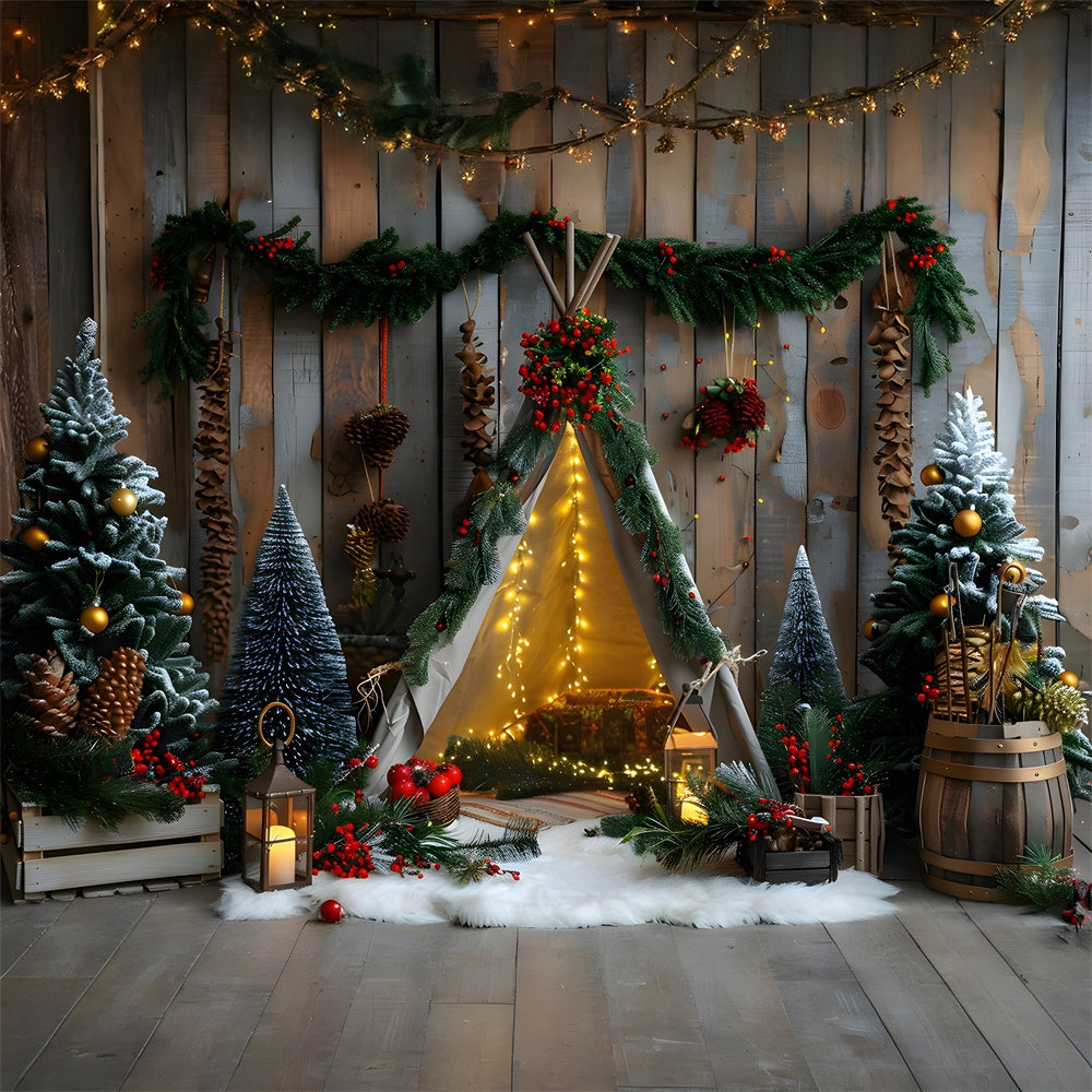 Toile de fond Sapins Décorés Petite Tente de Noël RR8-10