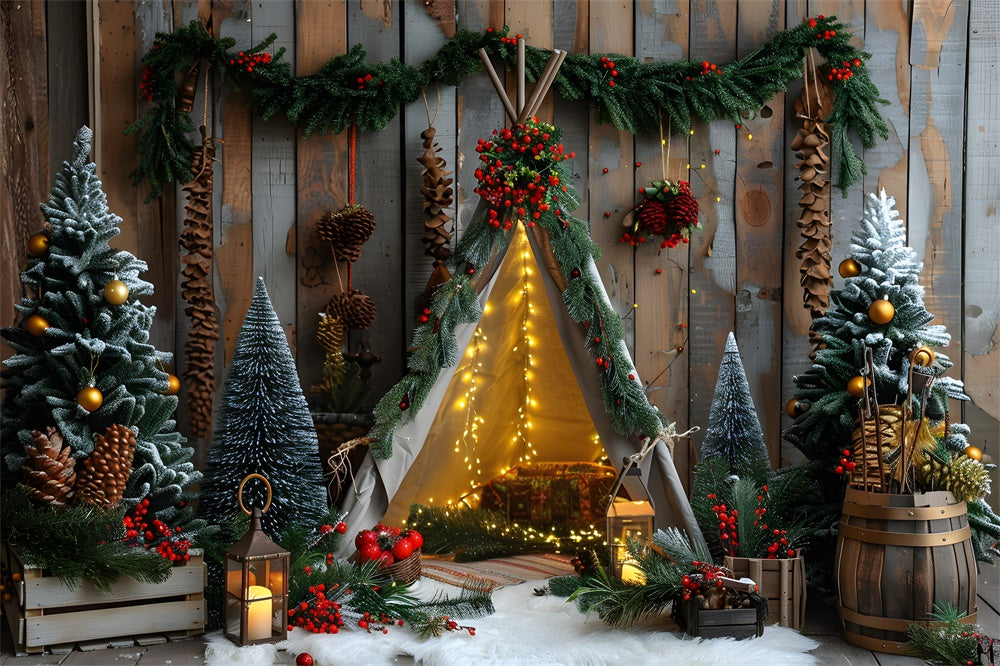 Toile de fond Sapins Décorés Petite Tente de Noël RR8-10
