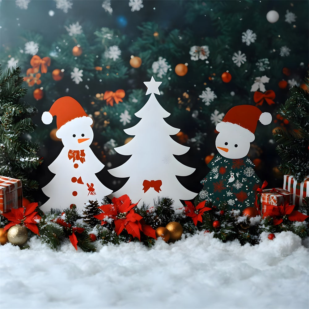 Toile de fond Fleurs de Poinsettia Flocon de Neige de Noël RR8-102