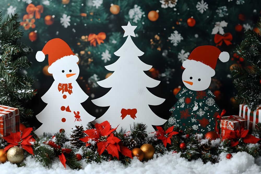 Toile de fond Fleurs de Poinsettia Flocon de Neige de Noël RR8-102