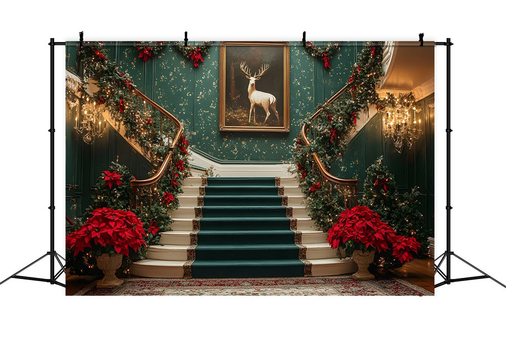 Toile de fond Escalier Vert Chambre Rétro de Noël RR8-105