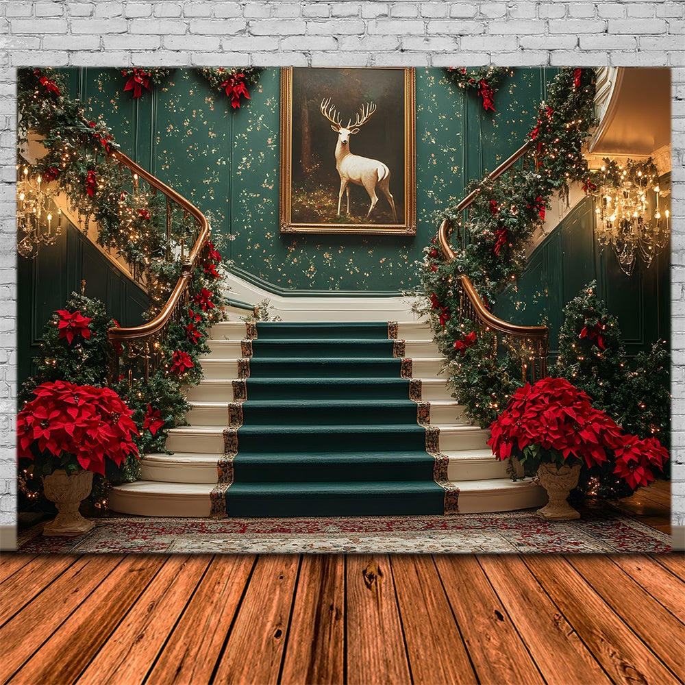 Toile de fond Escalier Vert Chambre Rétro de Noël RR8-105