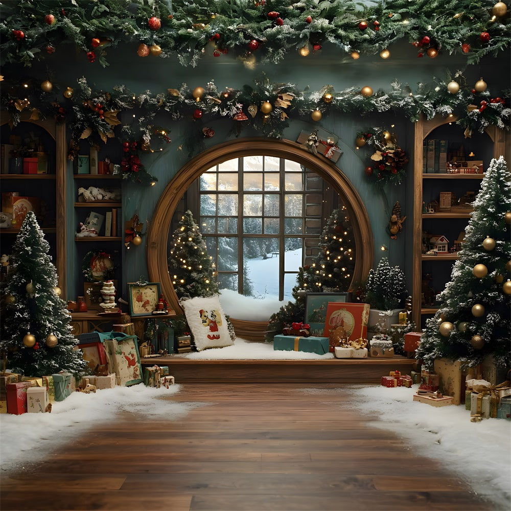 Toile de fond Chambre Cadeaux et Vue Fenêtre de Noël RR8-107