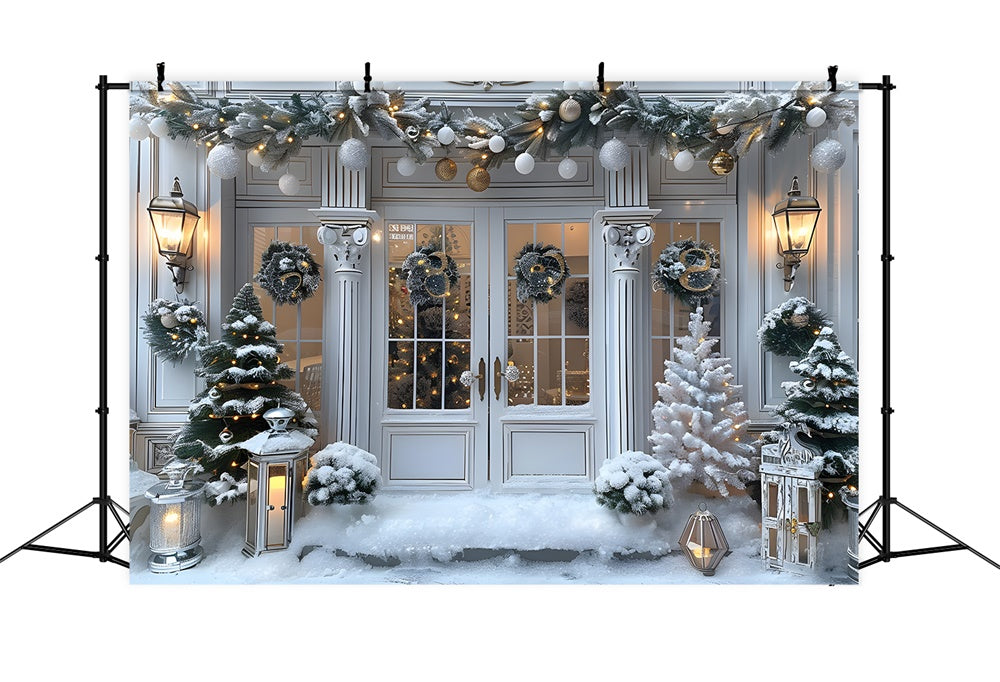 Toile de fond Sapins Boules Couronne Porte RR8-13