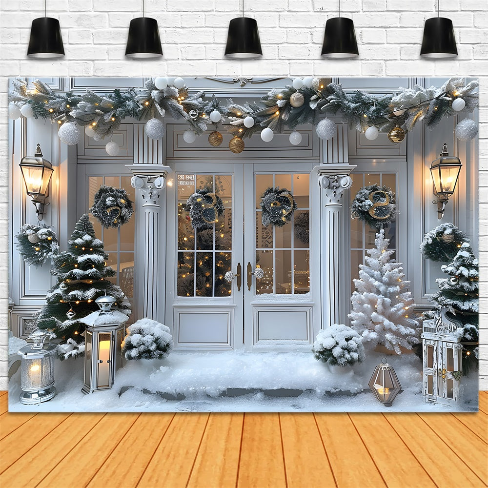 Toile de fond Sapins Boules Couronne Porte RR8-13
