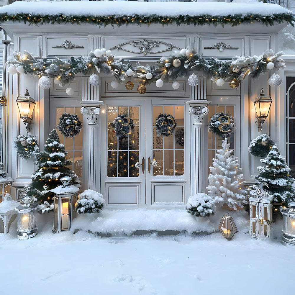 Toile de fond Sapins Boules Couronne Porte RR8-13