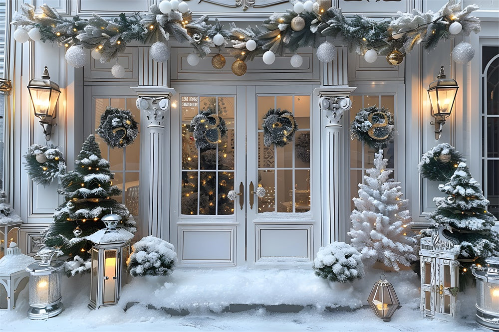 Toile de fond Sapins Boules Couronne Porte RR8-13